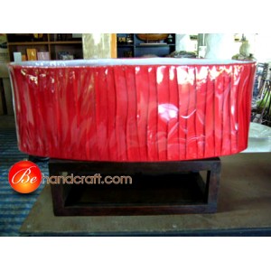 LT3052 โคมไฟตั้งโตีะทรงรีเย็บกรีบสีขาว